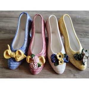 Vtg Set Of 4 Collezione Italiano For Mann Ceramic Shoes Ladies Collectible